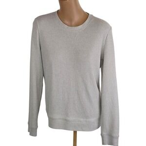 Lucky Brand Sweater Mens Small Gray Waffle Knit Thermal Crewneck Pullover Soft